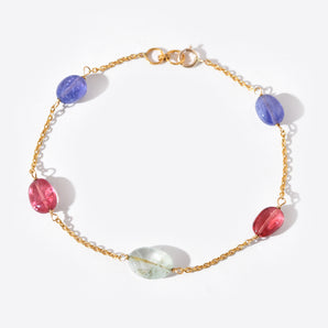 Bracciale da donna in oro massiccio 14K con pietre preziose naturali multicolore, fatto a mano