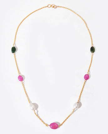 Necklace with colorful beads on a white background