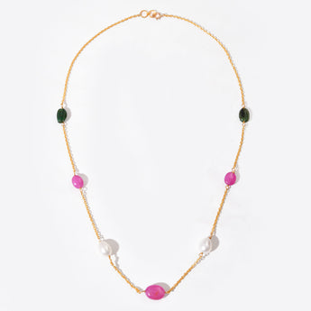Necklace with colorful beads on a white background