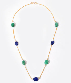 14K Gold Emerald & Blue Sapphire Station Necklace by Ratnavaali – view 1