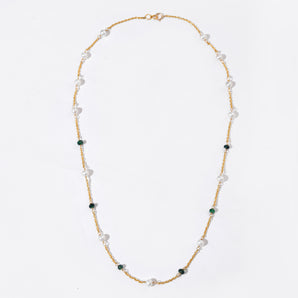 Collana con ciondolo in oro 14K con smeraldo naturale e perla coltivata per donna | Muktamrut