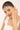 Woman wearing a bracelet on a plain background