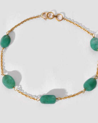 14K Solid Gold Oval Emerald Station Bracelet by Ratnavaali – view 1