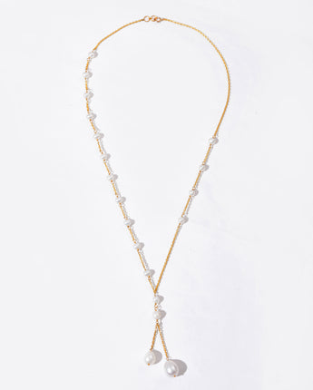 14K Solid Gold Cultured Pearl Lariat Necklace by Ratnavaali – view 1